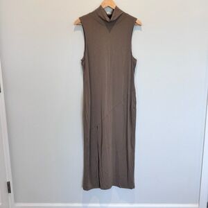 Good American Dress Womens 4 Brindle Mock Neck Midi Sleeveless Minimalist Chic‎